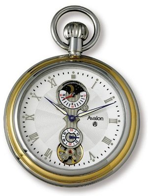 Avalon Two-Tone Sun Moon 24 Hour Mechanical Pocket with Built In Display Stand # 8430TX
