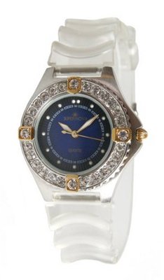 Supernova by Avalon Silver-Tone Gold Accented Stone Bezel Transparent Strap # 8206-2