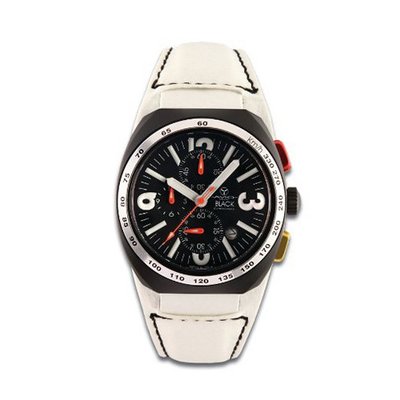 Avio Milano Quartz with Black Dial Chronograph Display and White Leather Strap BK 5501