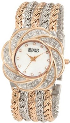 Badgley Mischka BA/1139MPRT Swarovski Crystals Accented Flower Bezel Two-Tone Bracelet