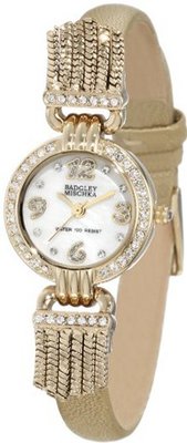 Badgley Mischka BA/1212MPGD Swarovski Crystal Accented Gold-Tone Leather Strap