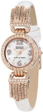 Badgley Mischka BA/1212RGWT Swarovski Crystal Accented Rosegold-Tone White Leather Strap