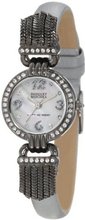 Badgley Mischka BA/1213MPSI Swarovski Crystal Accented Gunmetal-Tone Silver Leather Strap
