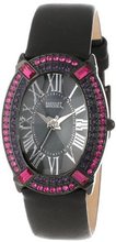 Badgley Mischka BA/1225BKBK Swarovski Crystal Pink Swarovski Crystal Accented Black Ion-Plated Black Leather Strap