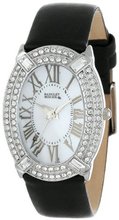 Badgley Mischka BA/1225WMBK Swarovski Crystal Accented Silver-Tone Black Leather Strap