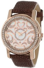 Badgley Mischka BA/1230WTRG Swarovski Crystal Accented Rose Gold-Tone Brown Stingray Strap