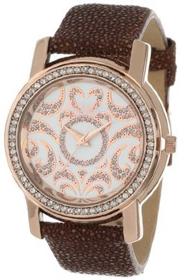 Badgley Mischka BA/1230WTRG Swarovski Crystal Accented Rose Gold-Tone Brown Stingray Strap