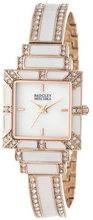 Badgley Mischka BA/1244WMWB Swarovski Crystal Accented Rose Gold-Tone White Enamel Bangle