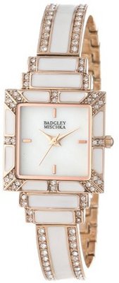 Badgley Mischka BA/1244WMWB Swarovski Crystal Accented Rose Gold-Tone White Enamel Bangle