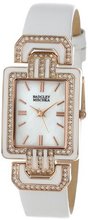 Badgley Mischka BA/1248WMWT Swarovski Crystal Accented Rose Gold-Tone White Leather Strap