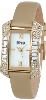 Badgley Mischka BA/1302WMGD Swarovski Crystal Accented Curved Rectangle Shaped Metallic Gold-Tone Strap