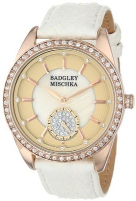 Badgley Mischka BA/1316PMRG Swarovski Crystal Accented Rose Gold-Tone White Snakeskin Strap