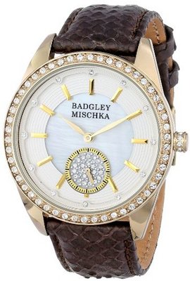 Badgley Mischka BA/1316WMBN Swarovski Crystal Accented Gold-Tone Brown Snakeskin Strap