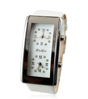 Baidi BBD-710318W Dual Dials White leather Strap+ Crystal Rhinestone Dual White Dials Fashion Style Wrist Analog Display