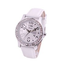 Baidi BBD-71092W "Easy Reader "Crystal Rhinestone Analog Leather Strap White