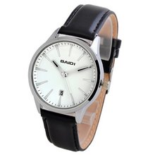 Baidi BBD-72035W Classic White Dial Black Leather Strap Analog Quartz Casual - Calendar Display