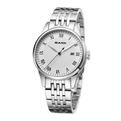Baidi BBD-72043W Analog Quartz Stainless Steel Roman Numerals Dial Silver-Tone Metal Bracelet