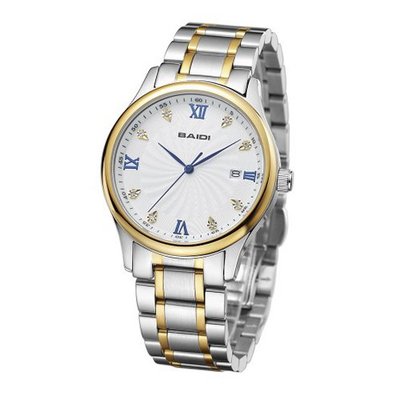 Baidi BBD-72044G Stainless Steel Classic Analog Business Bracelet Golden-Silver