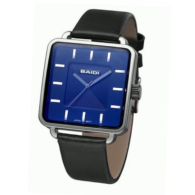 Baidi BBD-73013B Japan Quartz Blue Square Dial Black Leather Strap -Simple Leisure Style