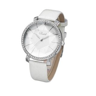 Baidi BBD-795W White Leather Strap + White Dial Crystal Rhinestone Accented Wrist
