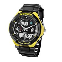 Baidi BBD-AK1170Y Yellow-Tone Black Rubber Strap Analog-Digital Sport Bracket