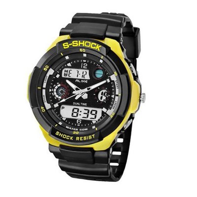 Baidi BBD-AK1170Y Yellow-Tone Black Rubber Strap Analog-Digital Sport Bracket