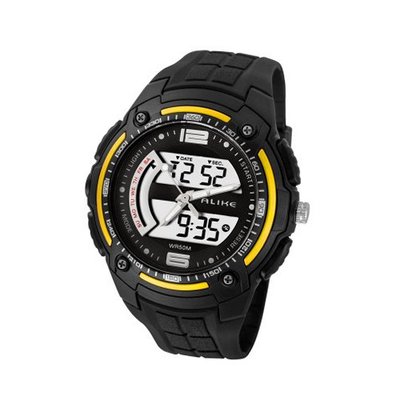 Baidi BBD-AK1280Y Analog-Digital Sport Wrist Yellow-Tone Black Strap