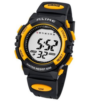 Baidi BD-AK5109Y Digital Sport Black Rubber Strap Yellow-Tone