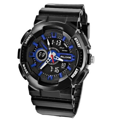 uBAIDI Baidi BBD-AK1383BL Analog + Digital Sport Multifunctional-EL Backlight /Alarm/Timer, Casual,Sport Wrist Girlfriend /Boyfriend Perfect for Gifts Black + Blue 