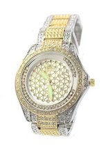 2 Tone Clubbing Dress 46mm Crystal Case Textured Metal Link Bracelet