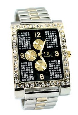 Big Dress 2 Tone 57.5x39mm Cz Bezel Link Bracelet