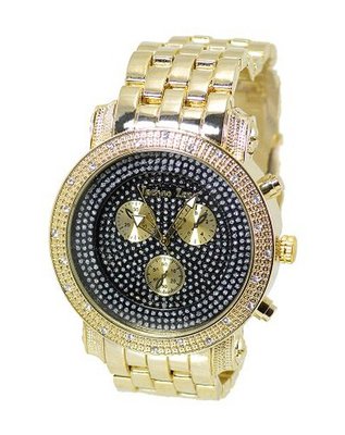 Big Gold Tone Techno Ice Wrist 50mm White Crystal Bezel Link Bracelet