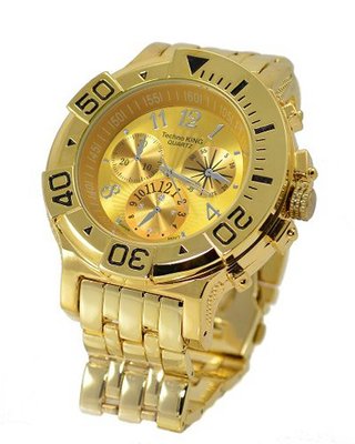 Big Heavy Gold Tone Sports Dress 75mm Bezel 8" Link Bracelet