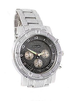 Big Silver Tone Hiphop Textured Cz 51mm Case Metal Link Bracelet