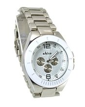 Big Wrist Steel Sports 50mm White Bezel Silver Tone Link Bracelet