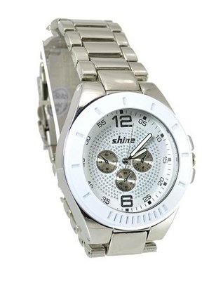 Big Wrist Steel Sports 50mm White Bezel Silver Tone Link Bracelet