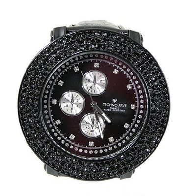 Clubbing 3row Black Cz 60mm Bezel Black Divers Strap with Bullets