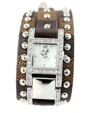 Designer-style Ladies Silver Tone 37mm Bezel & Brown Leather Strap