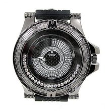 Diamond Accent Black Finish 54mm Case Black Sports Strap
