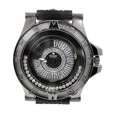Diamond Accent Black Finish 54mm Case Black Sports Strap