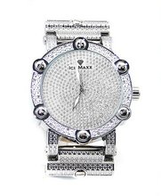 Diamond Hip Hop Silver Tone 50mm Bezel Black Leather Strap