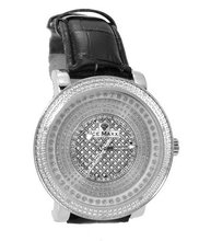 Diamond Silver Tone 50mm Case Black Leather Strap