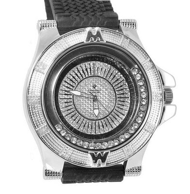 Diamond Silver Tone Motorsports Turbine 54mm Case Black Sports Strap