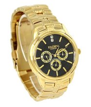 Elgin Business Dress Gold Tone 39mm Bezel Link Bracelet