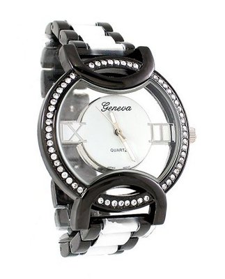 Geneva Ladies 42mm Cz Bezel Metal Link Bracelet