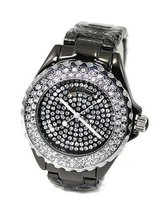 Geneva Ladies Dress Black Finish 39mm Cz Bezel