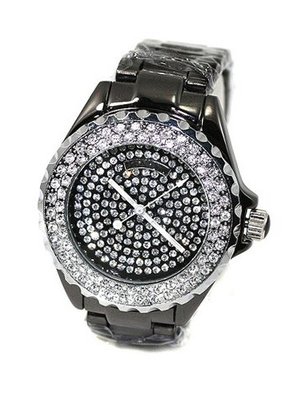 Geneva Ladies Dress Black Finish 39mm Cz Bezel