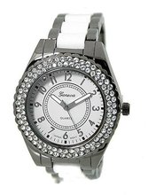 Geneva Ladies Dress Gunmetal Black Finish 38mm Bezel with 2 Row Cz