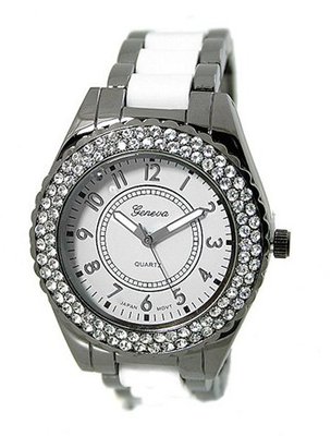 Geneva Ladies Dress Gunmetal Black Finish 38mm Bezel with 2 Row Cz