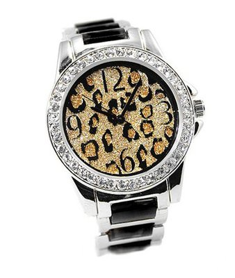 Geneva Leopard Print Silver Tone Designer-style 36mm Cz Bezel